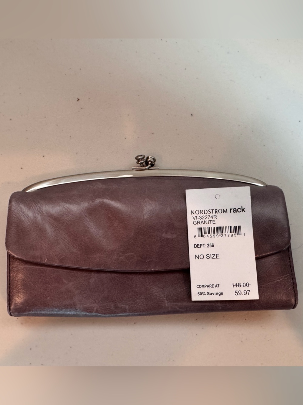 HOBO Kiss-Lock Clutch Tri-fold Wallet in Granite gray leather
